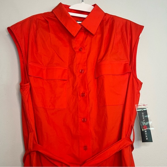 NWT Donna Morgan Sleeveless Button Front Shirt Dress Sz 10 Red Belted Preppy - Picture 3 of 11